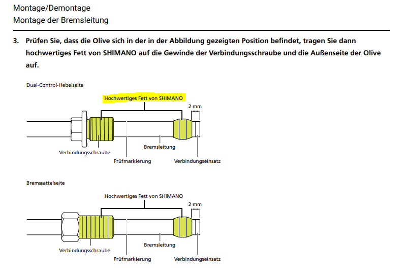 Hochwertiges Fett von Shimano zur Montage der Verbindungsschraube/Olive bei  der Bremsleitung