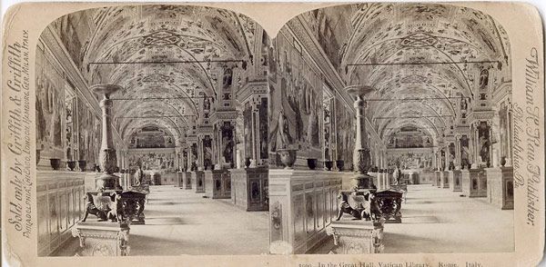 A stereogram of the great hall in the Vatican Library by William Herman Rau.jpg