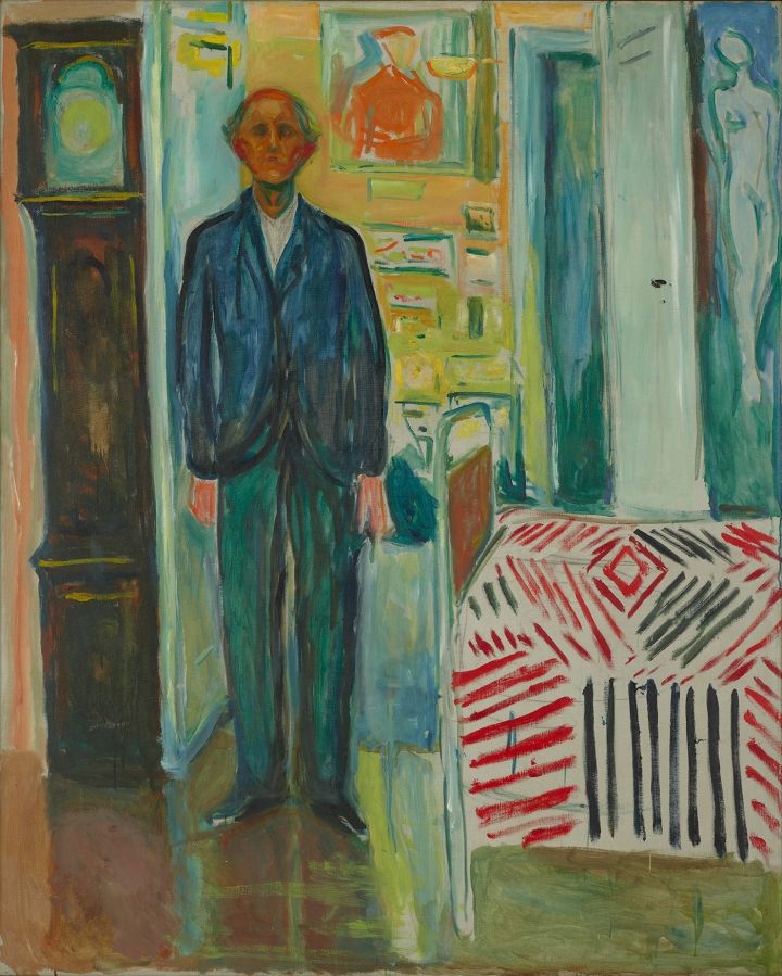 Edvard Munch, “Self-Portrait between the Clock and the Bed,” (1940–1943).jpg