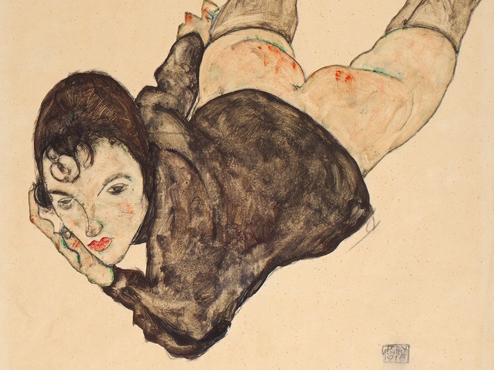 Egon Schiele (Austrian 1890-1918), Reclining Nude, 1916. Gouache, watercolor, pencil on paper.jpg