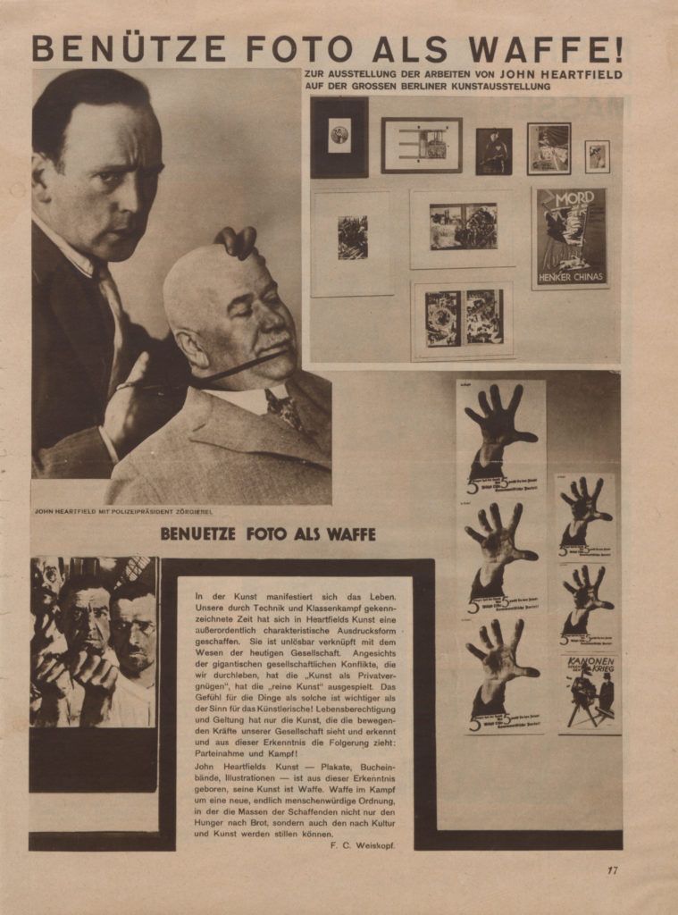 John Heartfield - Benütze Foto als Waffe ! AIZ, année VIII, no 37, Berlin, 1929, p. 17.jpg