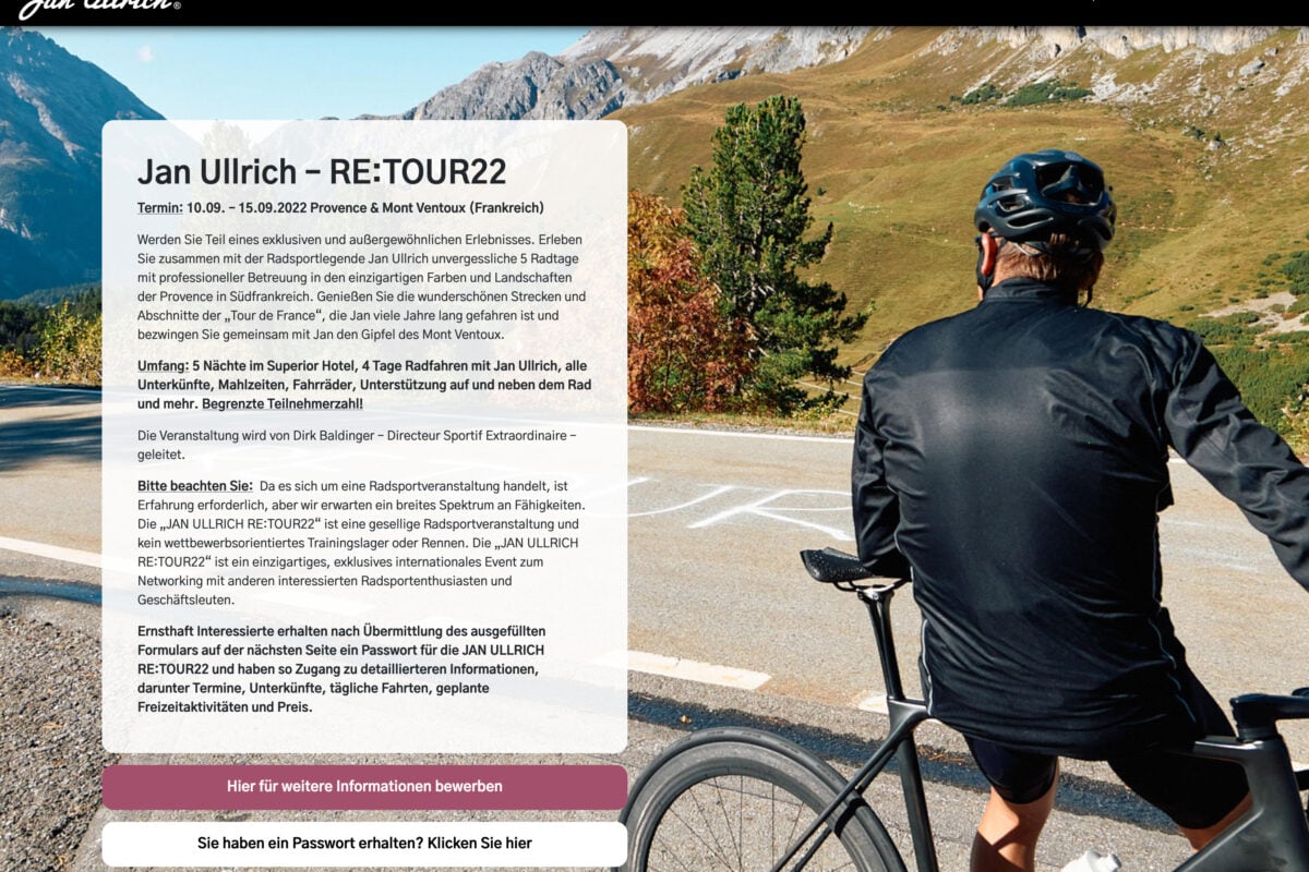 Jan Ullrich bietet Rennrad-Tour an: Alpentour mit Ulle für 25.000 Euro